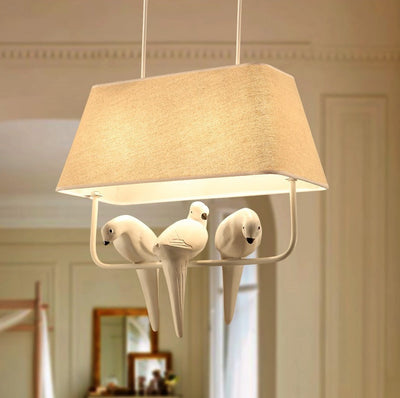 Contemporary Scandinavian Bird Iron Burlap Resin 1/2 Light Chandelier For Bedroom