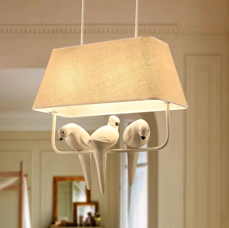Contemporary Scandinavian Bird Iron Burlap Resin 1/2 Light Chandelier For Bedroom