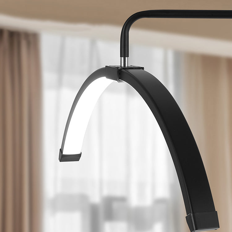 Lámpara de pie LED de aluminio, hierro y ABS en forma de media luna de la línea de simplicidad moderna para sala de estar 