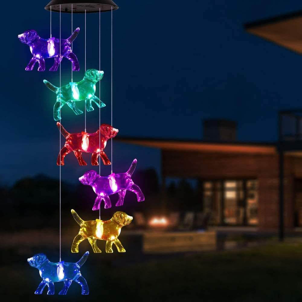 Moderne dekorative Solar bunte Windspiel Welpe ABS Kunststoff LED Außen Landschaftsbeleuchtung 