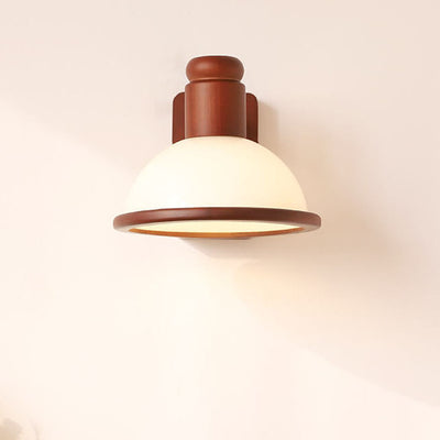 Chinese Vintage Walnut Wood Adjustable Swing Arm Dome 1-Light Wall Sconce Lamp