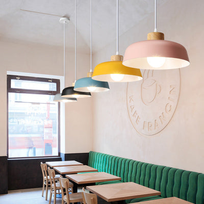 Moderne minimalistische runde Aluminium-Holz-Pendelleuchte mit 1 Licht für Esszimmer