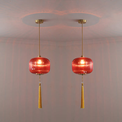 Nordic Modern Lantern Shape Copper Glass 1-Light Pendant Light