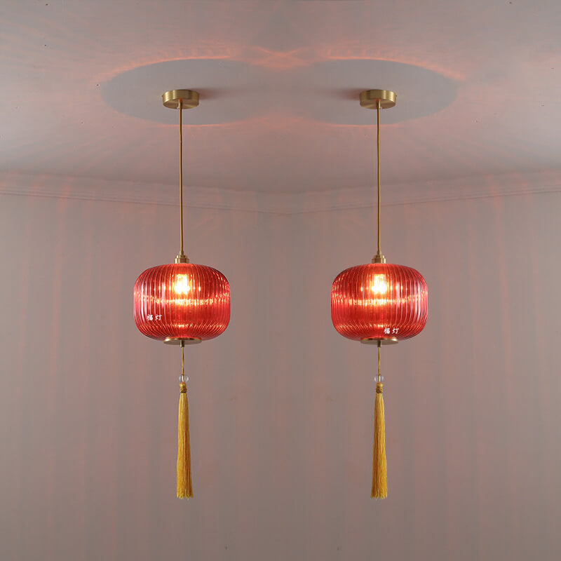 Nordic Modern Lantern Shape Copper Glass 1-Light Pendant Light