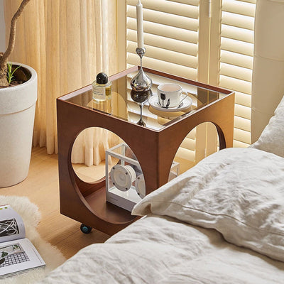 Zeitgenössischer nordischer quadratischer Holzcouchtisch 2-stufig für das Wohnzimmer 