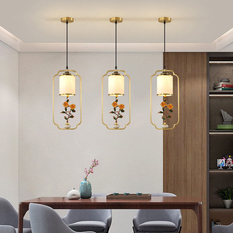 Moderne Luxus Zinklegierung Emaille Zylindrische Schirm 1-Licht Pendelleuchte für Wohnzimmer 