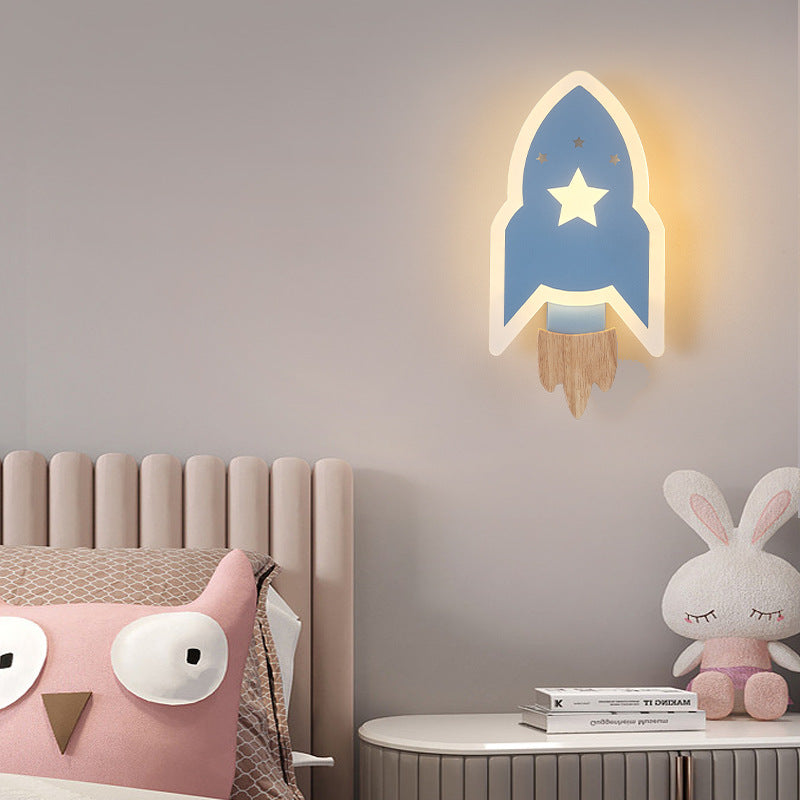 Contemporary Creative Kids Wood Acrylic Rocket LED Wall Sconce Lamp Fo ...