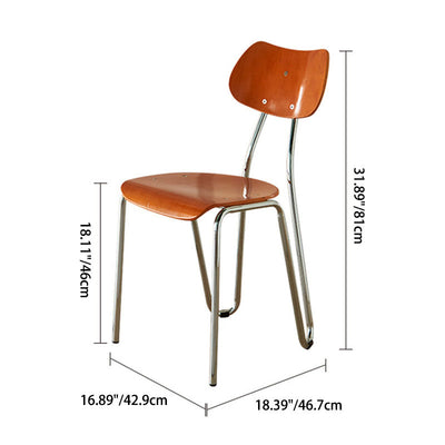 Moderner minimalistischer quadratischer Metall-Holz-Stuhl mit vier Beinen und Rückenlehne für das Wohnzimmer 