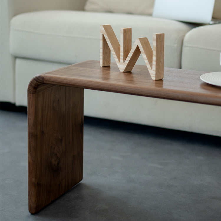 Mesa Auxiliar Cuadrada Rectangular Nórdica Contemporánea en Forma de C de Madera de Nogal para Sala de Estar 