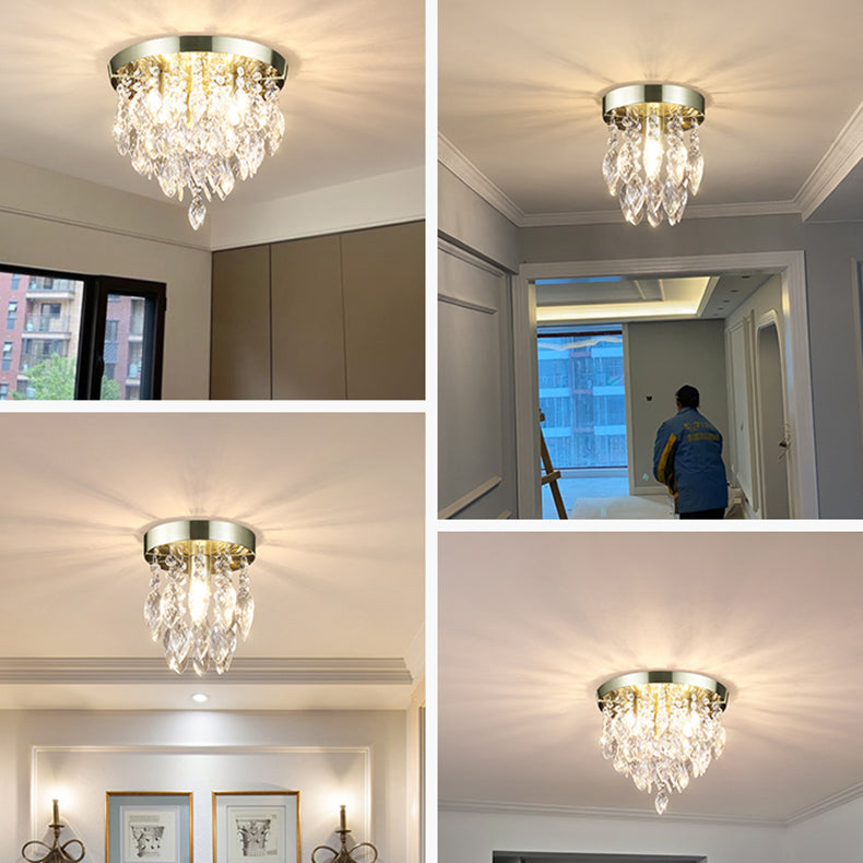 Lustre de plafond semi-encastré à 1 lumière avec carillon éolien en cristal et métal contemporain de luxe pour salon 