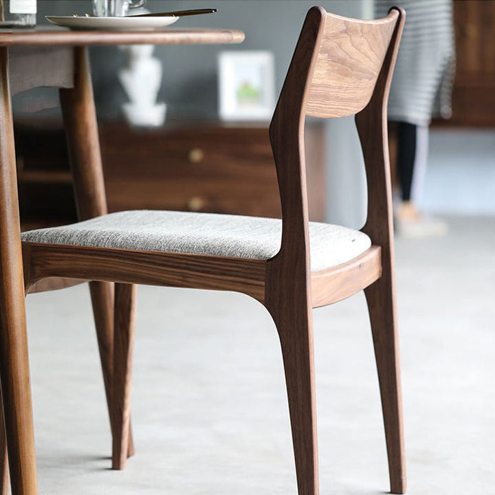 Traditional Chinese Square Black Walnut Cotton-Linen Cowhide Leather Contact Surface Dining Chair Four Legs Backrest For Dining Room