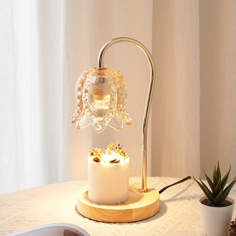 Modern Minimalist Flower Wood Iron Glass 1-Light Aroma Melt Wax Table Lamp For Bedroom