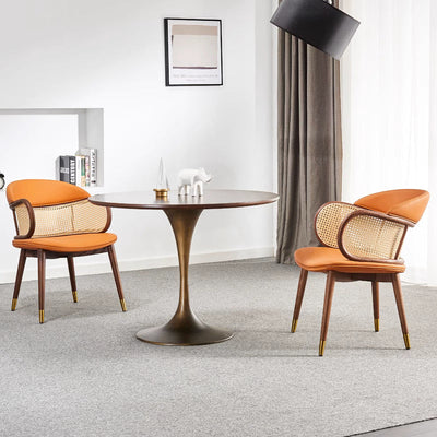 Zeitgenössischer nordischer quadratischer Leder-Rattan-Holz-Edelstahlstuhl für das Wohnzimmer 
