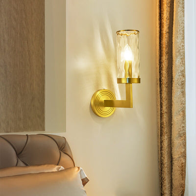Nordic Luxury Textured Glass Cylinder Brass 1-Light Wall Sconce Lamp