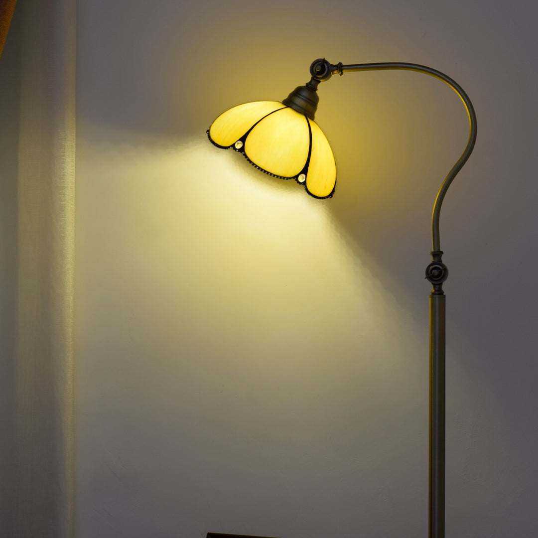 Lampe de sol traditionnelle Tiffany Floral en fer et verre à 1 lumière pour chambre à coucher 