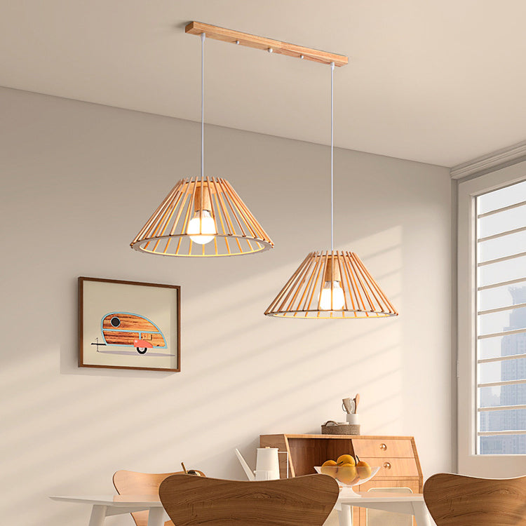 Lustre traditionnel japonais en bois trapézoïdal rond 1/2 lumière pour salle à manger 