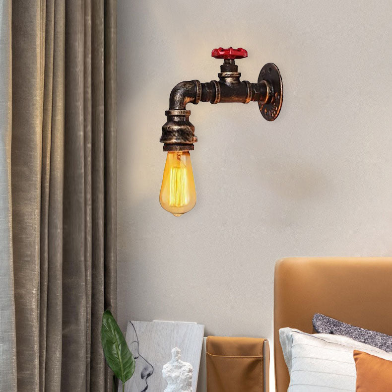 Contemporary Industrial Faucet Iron 1-Light Wall Sconce Lamp For Living Room