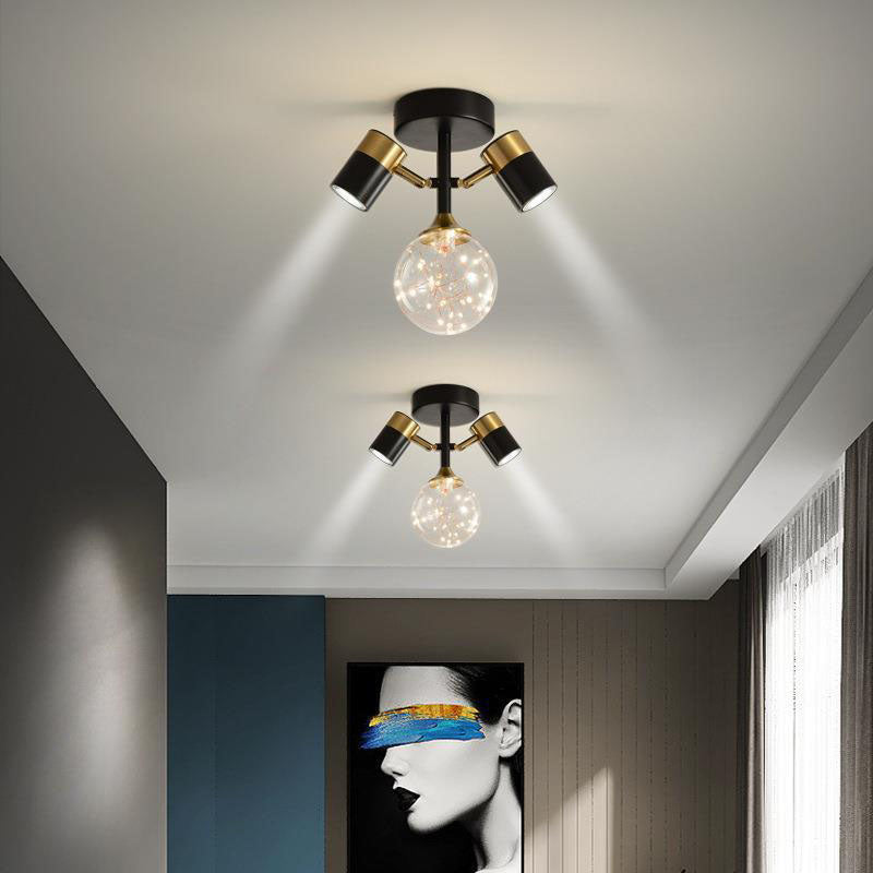 Zeitgenössische nordische Hardware Glas Zylindrische Kugel 1/2/3-Licht Semi-Flush Deckenleuchte für den Eingangsbereich 