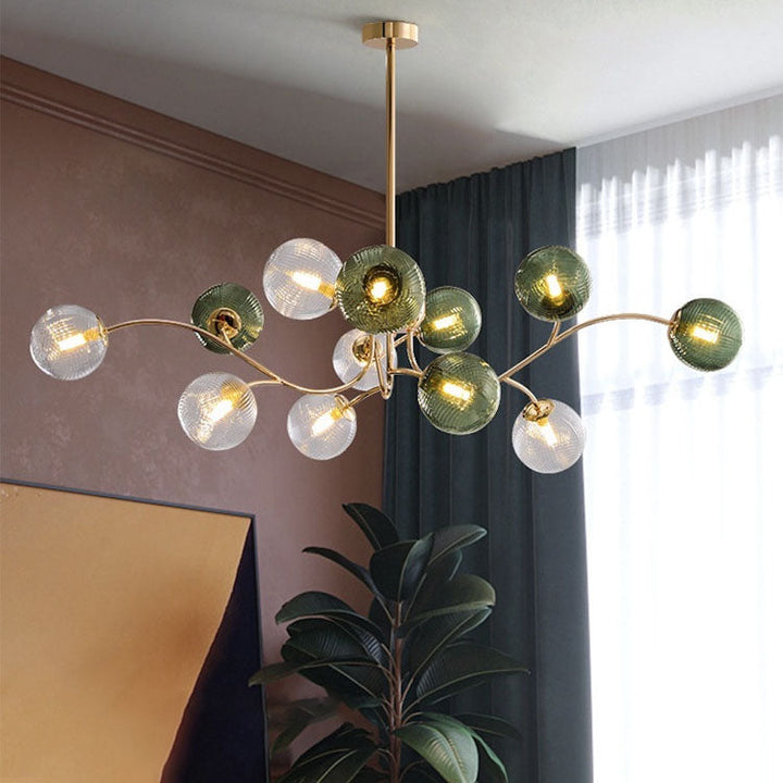 Zeitgenössischer nordischer Zweiglinien-Orb-Hardware-Glas 6/8/12 Licht Kronleuchter für Wohnzimmer 