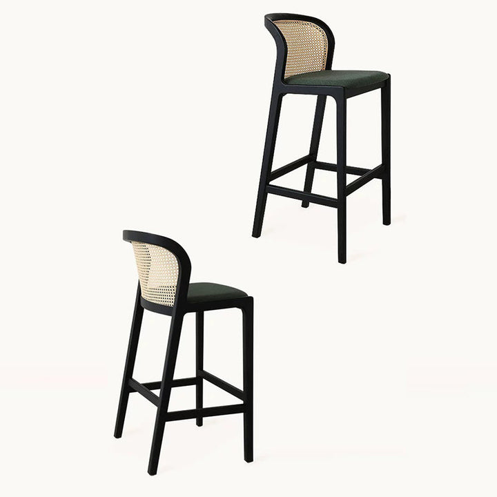 Tabouret de bar en bois avec tissu traditionnel français, dossier et repose-pieds pour salle à manger 