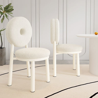 Chaise de salle à manger contemporaine en laine d'agneau nordique en acier au carbone avec dossier en éponge ronde pour salle à manger 