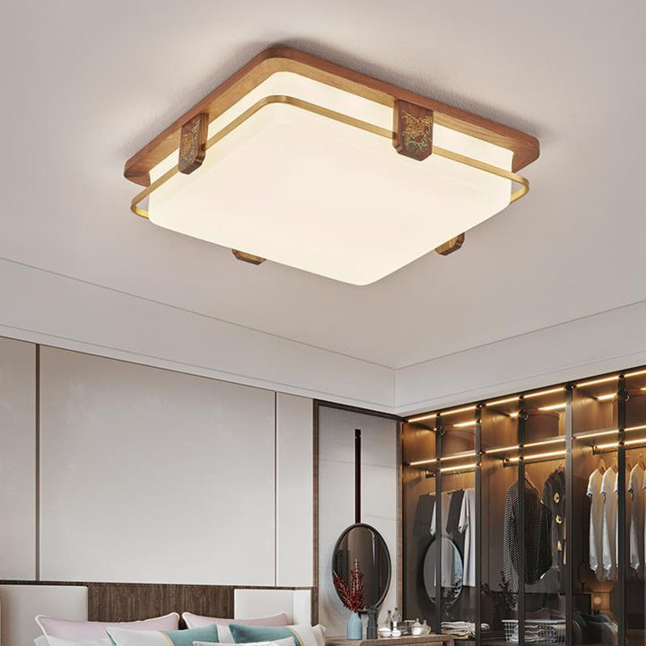 Luz de techo LED empotrada de acrílico, cobre, nogal chino tradicional, redonda, cuadrada, rectangular para sala de estar 
