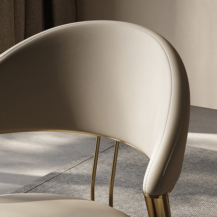 Modern Luxury Round Cushion Microfiber Leather Stainless Steel Dining Chair Backrest Armrest For Dining Room