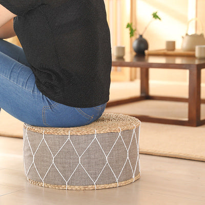 Contemporary Creative Round Cattail Fabric Low Stool For Living Room