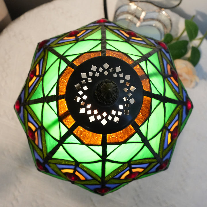 Lampe de table à 1 lumière avec perle conique en verre résine Tiffany traditionnel pour chevet 