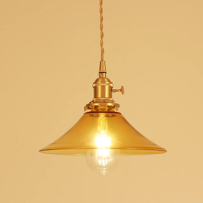 Japanese Modern Minimalist Cone Brass Glass 1-Light Pendant Light