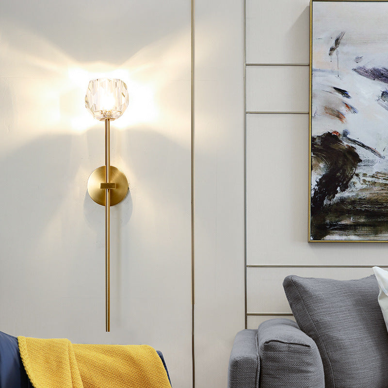 Moderne Mid-Century Kristall Ball Eisen gerade Pole 1-Licht Wandleuchte Lampe für Wohnzimmer 