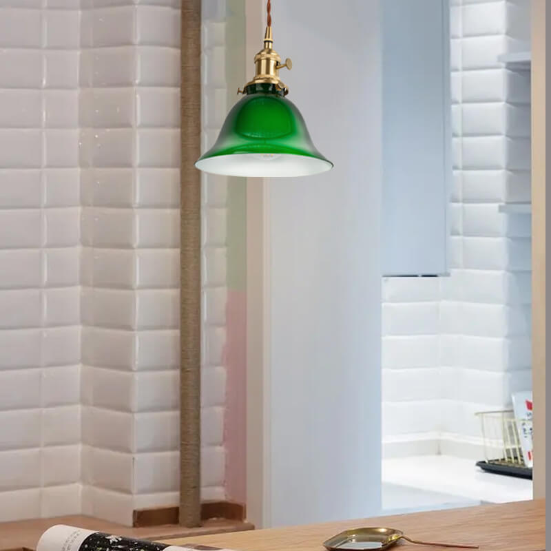 Suspension lumineuse moderne simple en verre émeraude à 1 ampoule 