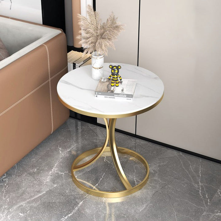 Moderner luxuriöser runder Rock-Slab-Couchtisch aus Kohlenstoffstahl für das Wohnzimmer 