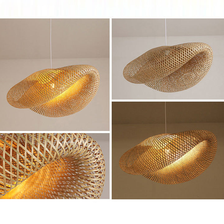Suspension Luminaire Traditionnel en Bambou Rustique à 1 Lumière pour Salon 
