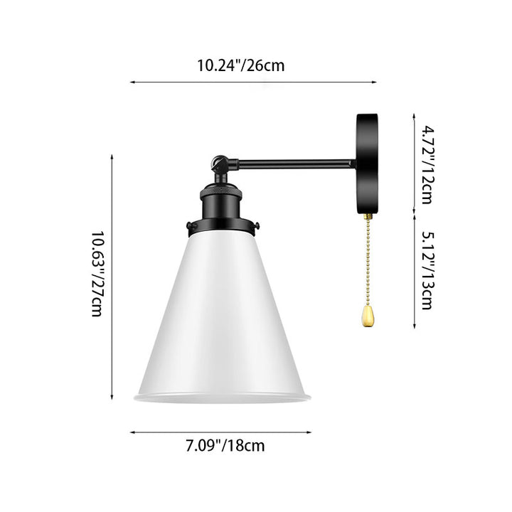 Zeitgenössische industrielle Eisenkegelschirm 1-Licht-Wandleuchte für Badezimmer 