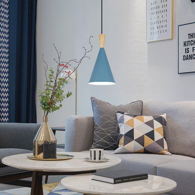 Contemporary Scandinavian Cone Round Aluminum 1-Light Pendant Light For Bedroom
