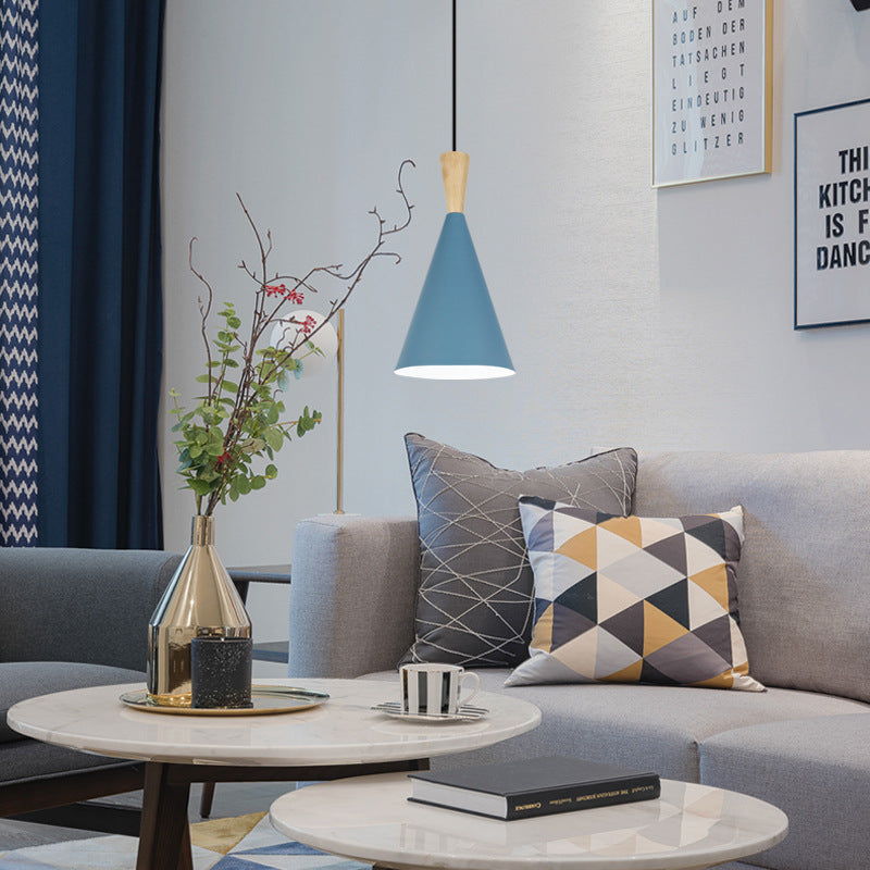 Contemporary Scandinavian Cone Round Aluminum 1-Light Pendant Light For Bedroom