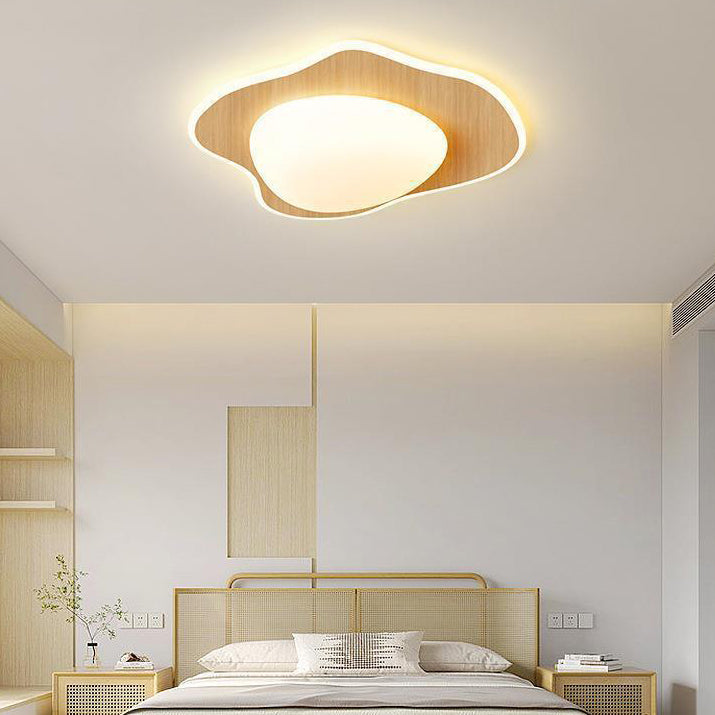 Moderne Einfachheit Pochiertes Ei Runde Holz Kunststoff LED Unterputz Deckenleuchte für Schlafzimmer 