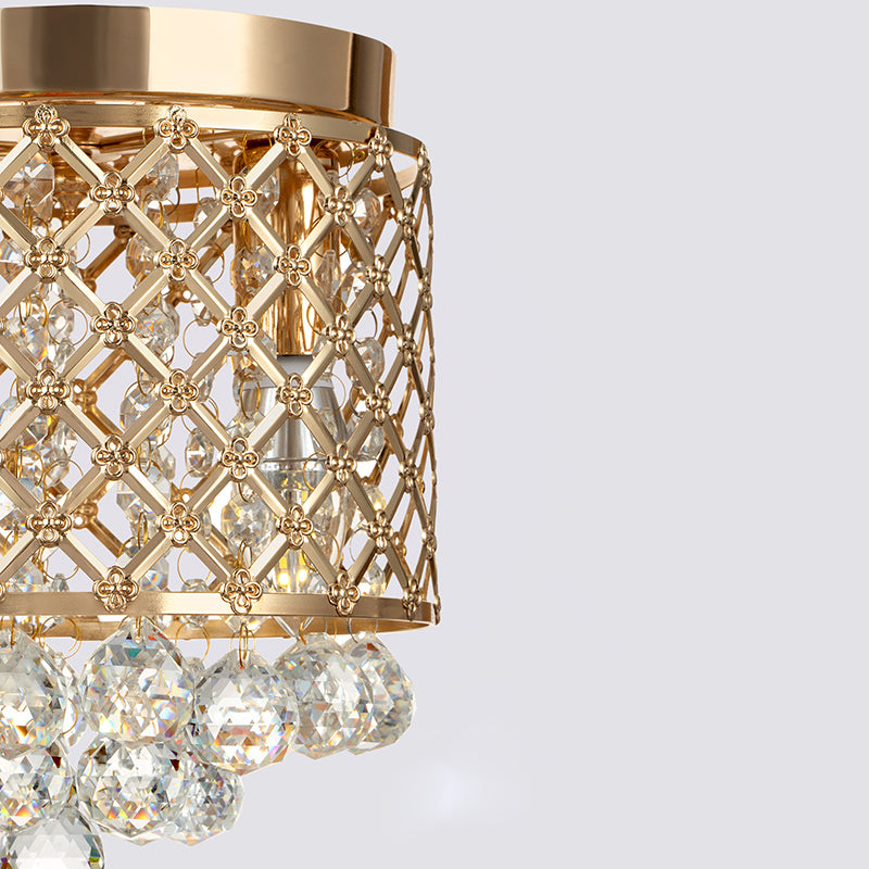 Modern Luxury Round Iron Crystal 2-Light Flush Mount Ceiling Light For Living Room