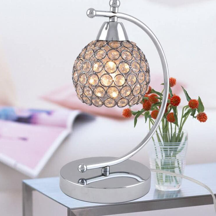 Modern Minimalist Globe Crystal Shade Arc 1-Light Table Lamp