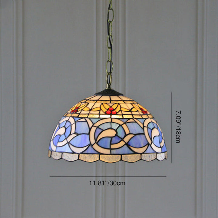 Traditional Tiffany Round Dome Baroque Stained Glass 1-Light Pendant Light For Bedroom
