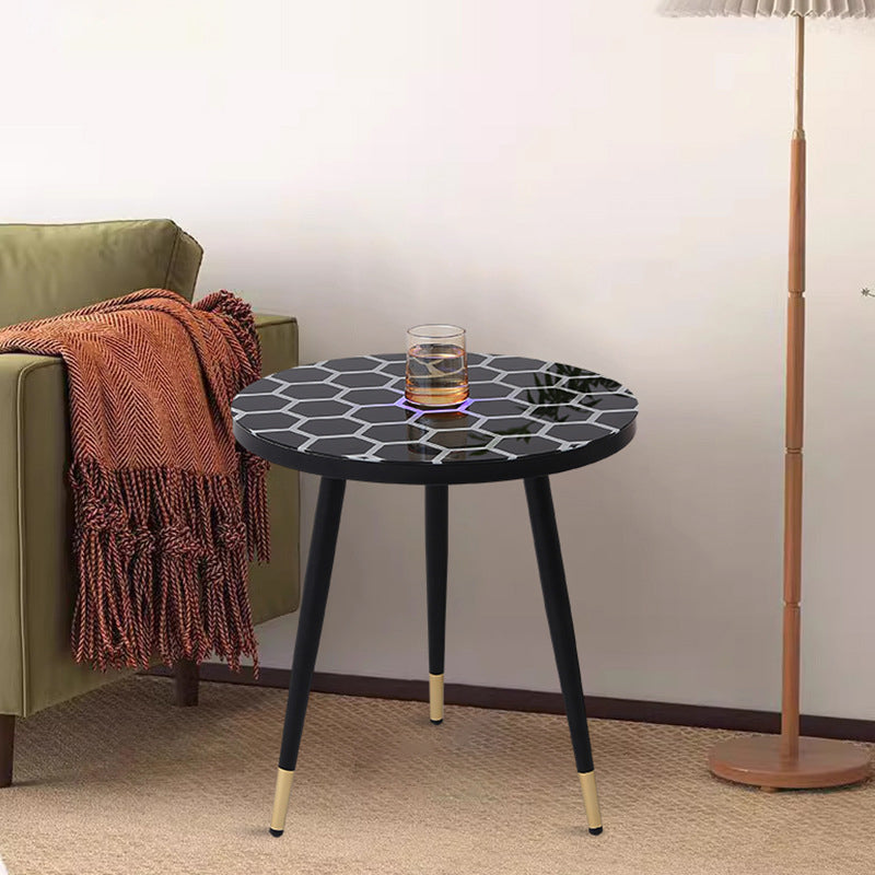 Table basse ronde moderne minimaliste en verre avec capteur en acier au carbone pour salon 