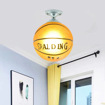 Creative Basketball Soccer Glass 1-Light Semi-Flush Mount Ceiling Light