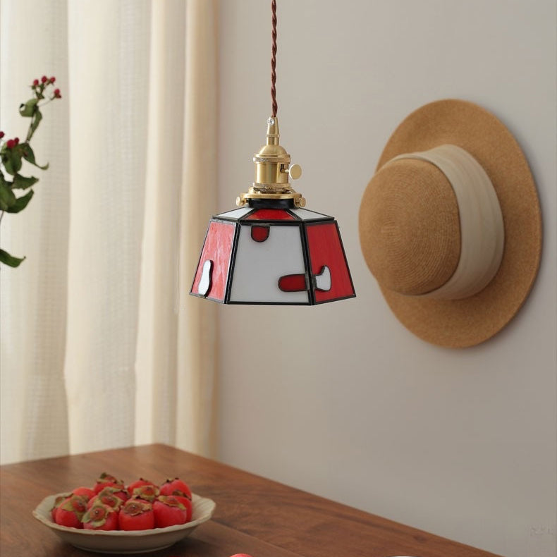 Zeitgenössische Kreative Glas Messing Polygon 1-Licht Pendelleuchte für Esszimmer 