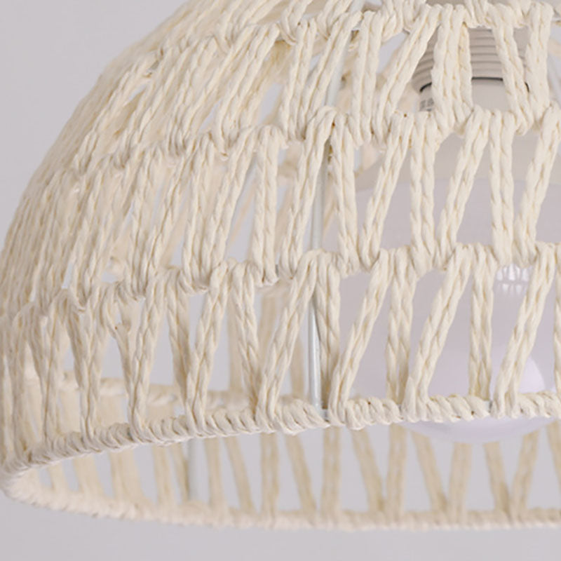 Traditional Japanese Half Round Solid Wood Rattan 1-Light Pendant Light For Living Room