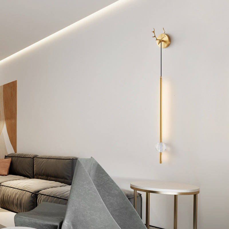 Moderne minimalistische Streifen Geweih Orb voller Kupfer Kristall Silikon LED Wandleuchte Lampe für Schlafzimmer 