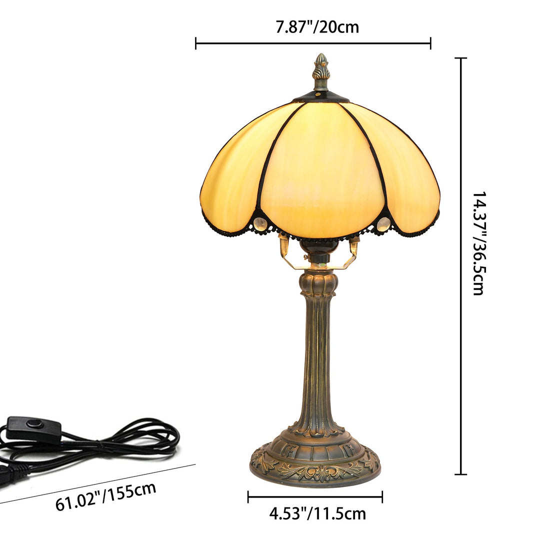 Lampe de table en résine avec vitrail Tiffany demi-ronde traditionnelle à 1 lumière pour chambre 