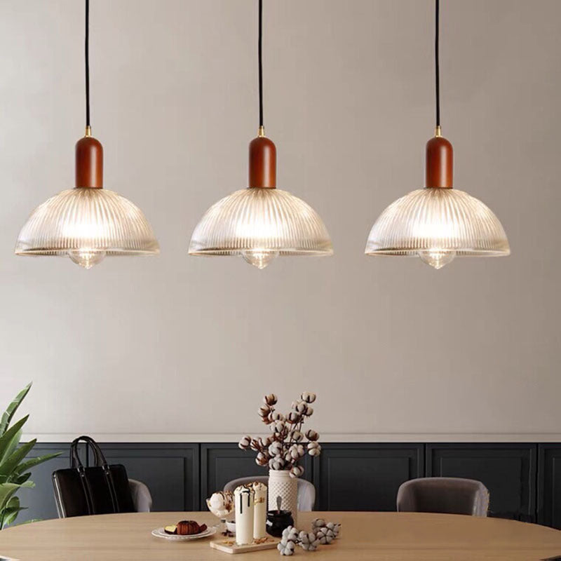 Lámpara Colgante de 1 Luz con Cúpula de Vidrio y Tazón Redondo Vintage Tradicional de Madera Maciza para Sala de Estar 