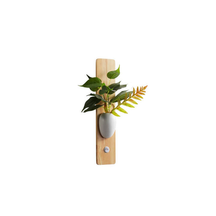 Modern Rubber Wood Rectangular Plants LED Wall Sconce Lamp