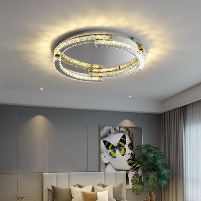 Modern Luxury Round Stainless Steel Crystal LED Flush Mount Ceiling Light For Bedroom